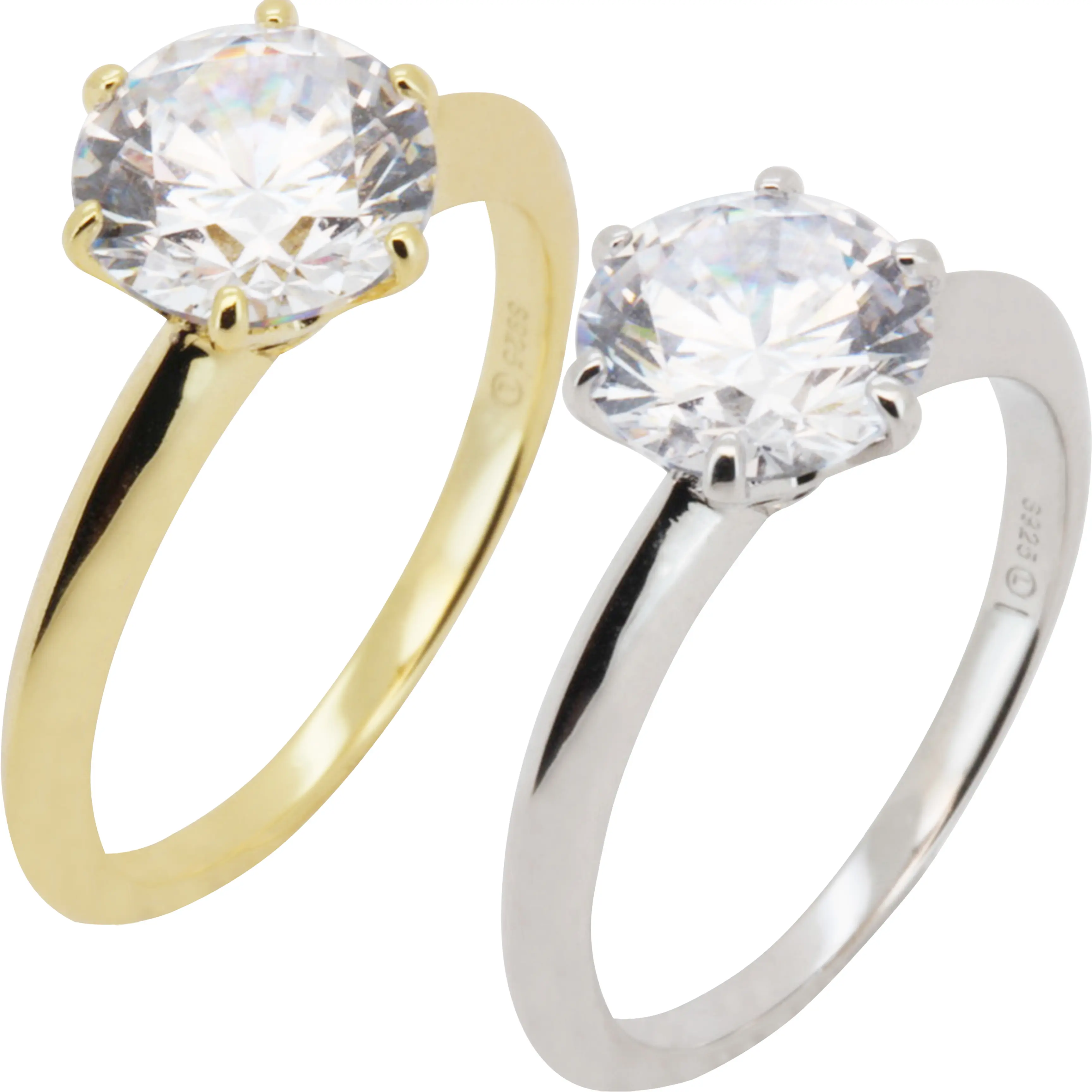 925 Sterling Silver 14k Gold Vermeil AAA Cubic Zirconia 8mm Solitaire Engagement Ring