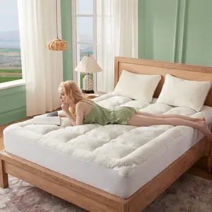 【BEDLORE】Bamboo Topper Mattress Pad with Fitted Sheet, Thick & Plush Luxury Bamboo Topper, Breathable & Silky Soft for a Cool Sleep, Deep Pockets, Machine Washable, Ideal for Bedroom & Home Use