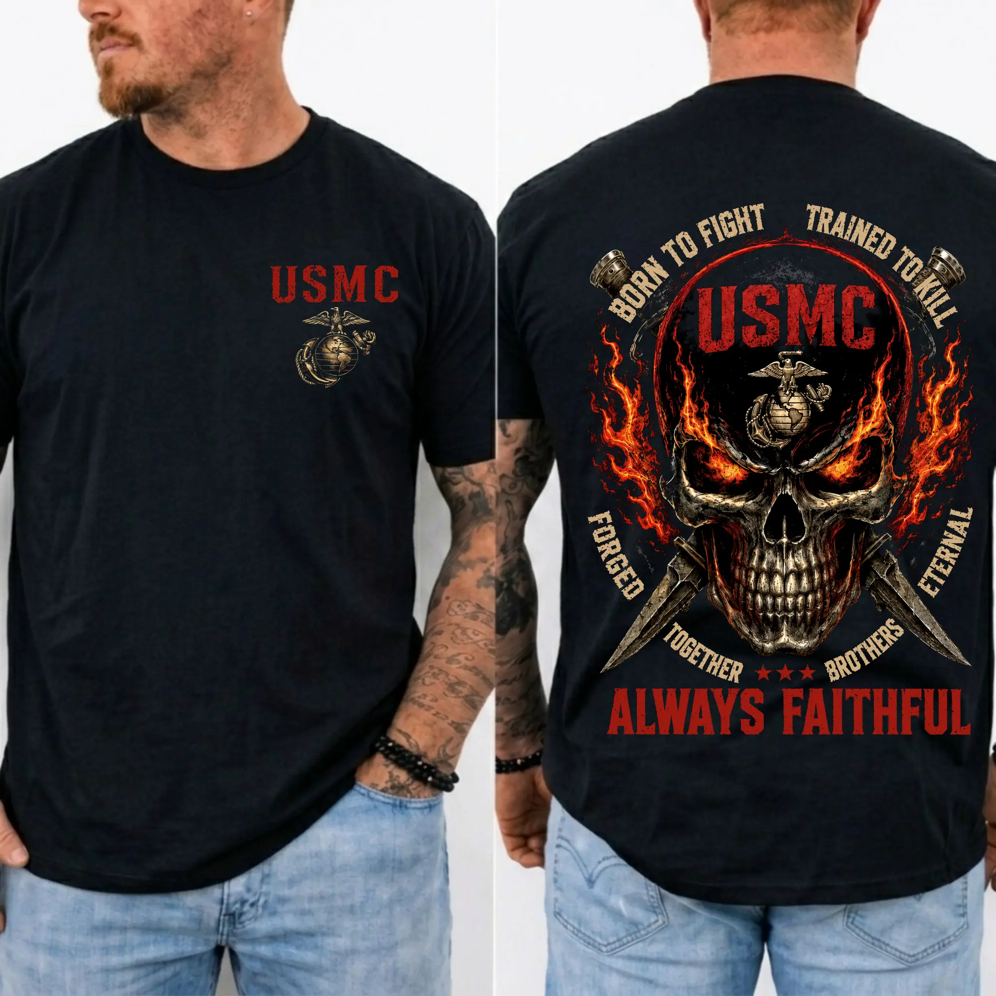 American Guardian Men's Shortsleeve USMC Print T-Shirt - Apparel, Menswear, Plain Breathable Fabric, My Scars Tell A Story