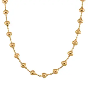 Teardrop Shape Link Necklace 20-22 Inches in ION Plated Yellow Gold Stainless Steel