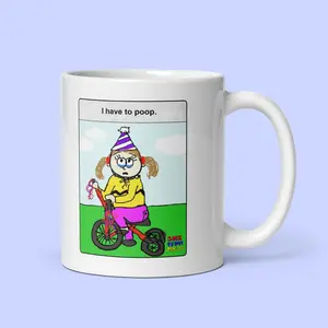 Sock Puppet Master "I Have to Poop" Tricycle Girl Mug