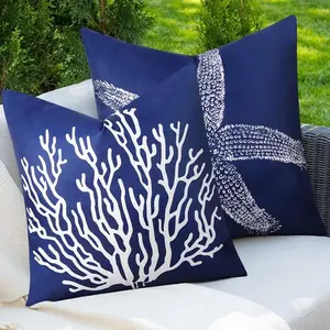 Ocean Theme Waterproof Outdoor Pillow Cover, Starfish Decor, 18x18 Inches, Ideal for Garden, Beach, Poolside, Indoor Living Room
