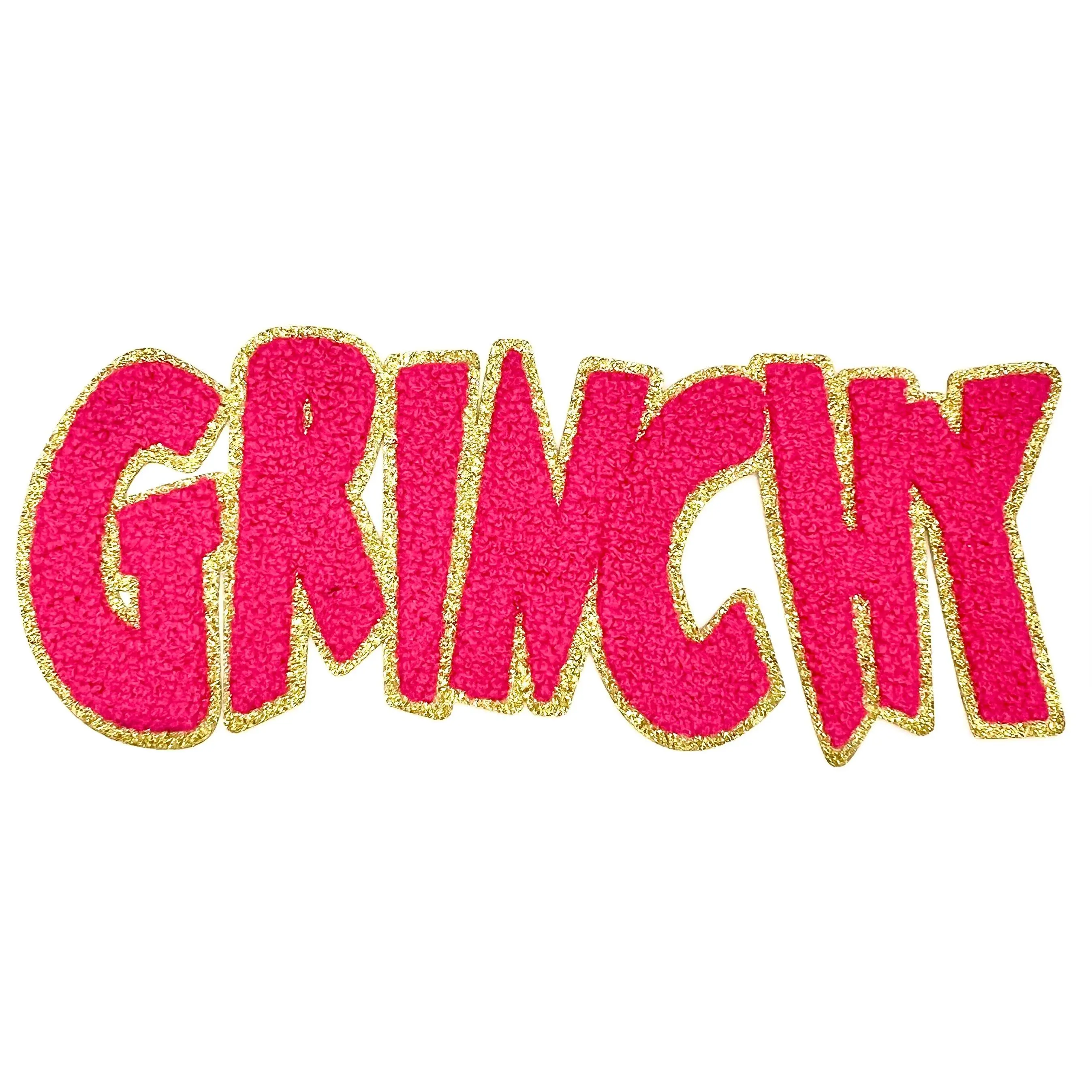 Grinchy Pink Chenille Shimmer Embroidered Iron-On Patch