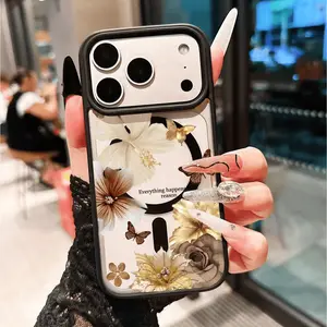 Sweet Floral Pattern Magnetic Design Phone Case, Durable Valentine's Day Decoration, Thick Material Anti-Drop Cover Compatible with iPhone 17/11/12/13/14/15/16/7/8