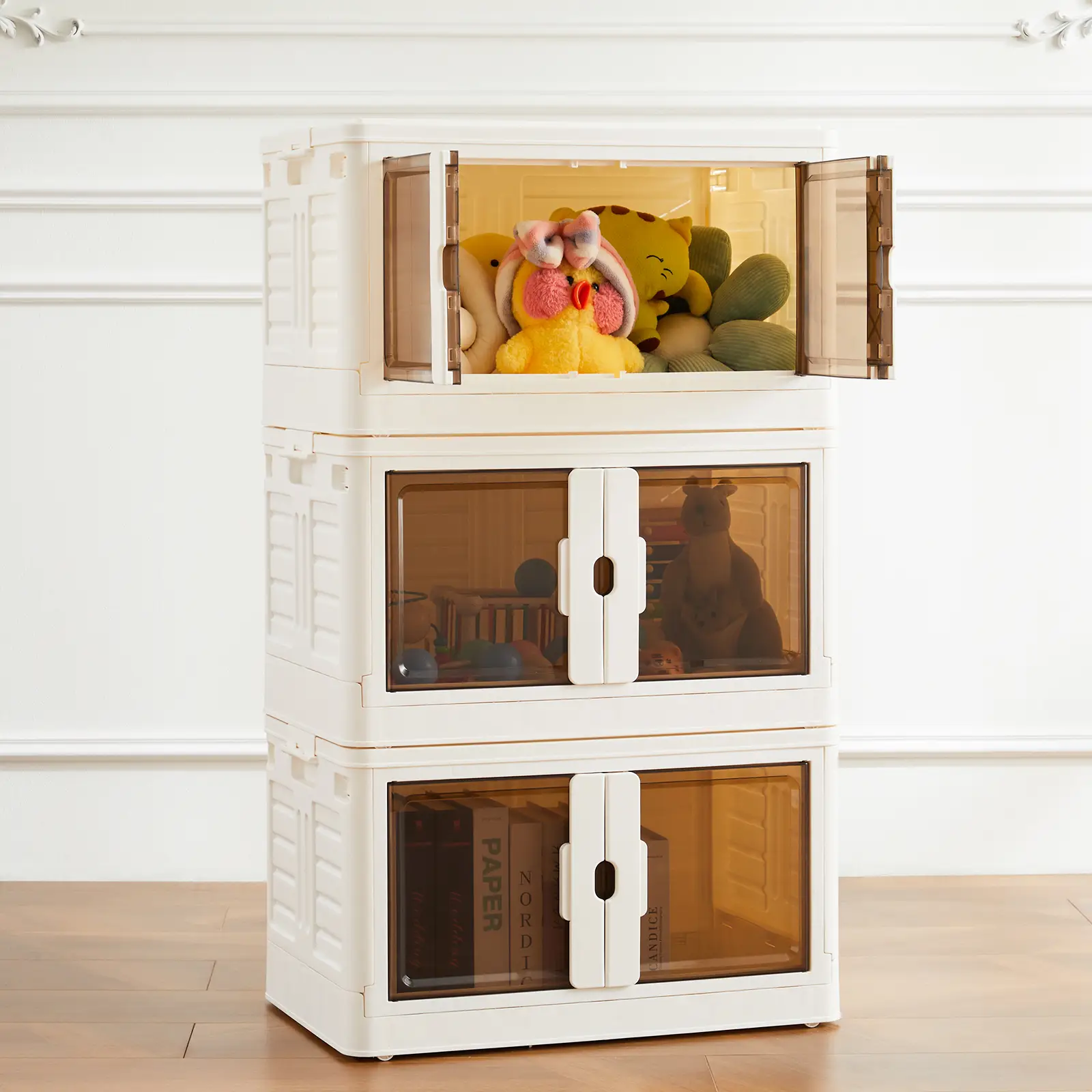 【Deals For You Days】Sweet Furniture Stackable Plastic Storage Bins with Lids - Foldable Storage Boxes with Doors, Wheels, and Lockable Organizers for