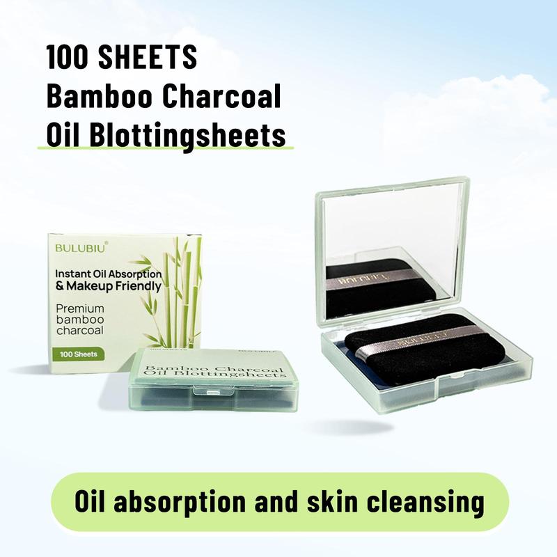 Blotting Papers for Oily Skin & Makeup Lovers - 50 Sheets with Mirror and Powder Puff | Bamboo Charcoal Absorbs Excess Oil, Keeps Skin Fresh and Matte Throughout the Day