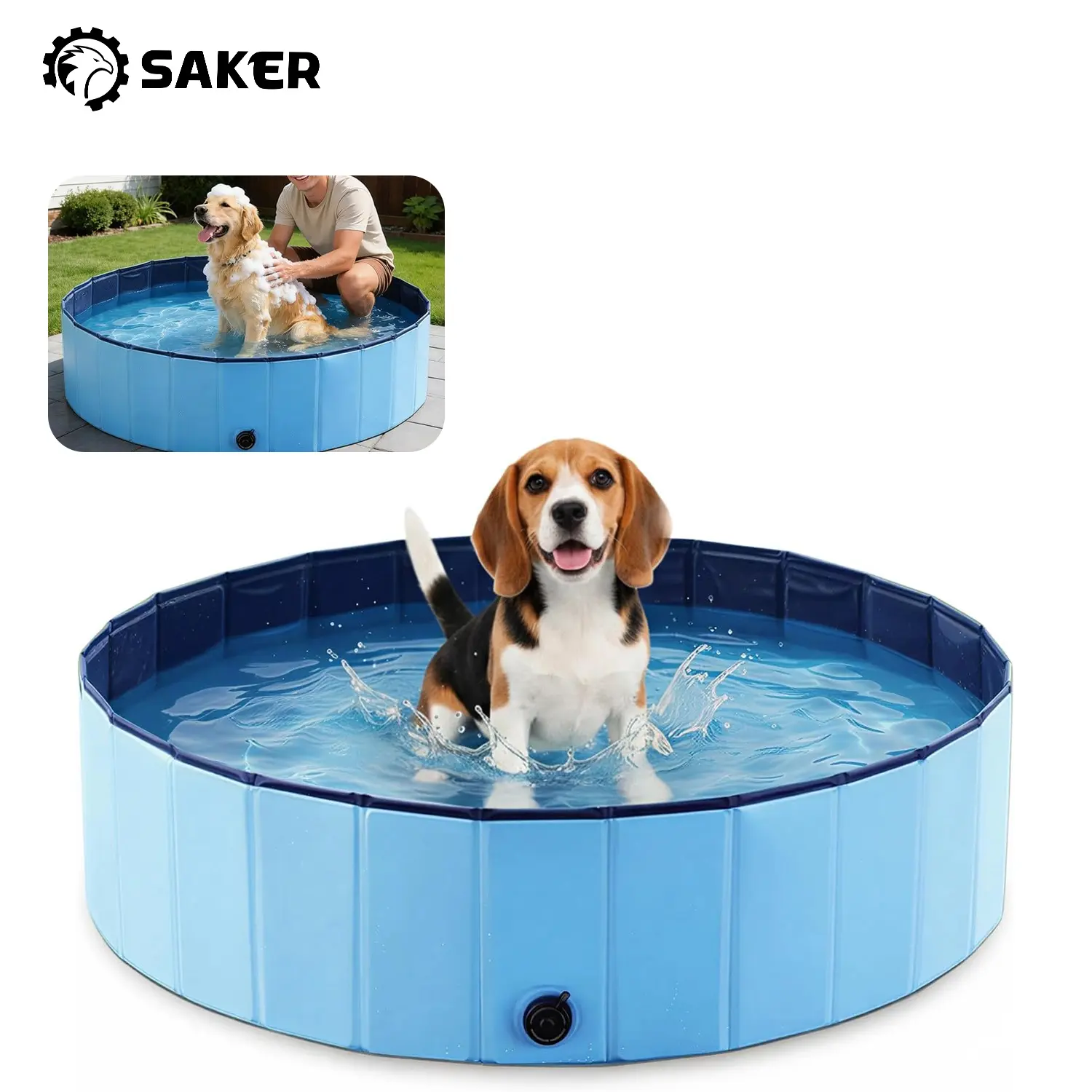 Saker Foldable Swimming Pool, Portable Dog Bathtub for Indoor and Outdoor Use, PVC Portable Wash Basin Suitable for Garden, Beach, Yard, and Home