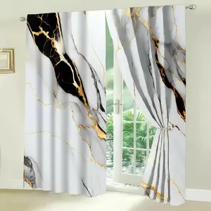 2pcs/ set of Marble Textured Curtains, Spring Decorative Flower Curtains, Lightweight and Breathable, Window Curtain, Comfortable Bedroom, Fashionable Office, Fashionable Kitchen, Welcoming Living Room, Peaceful Study Room