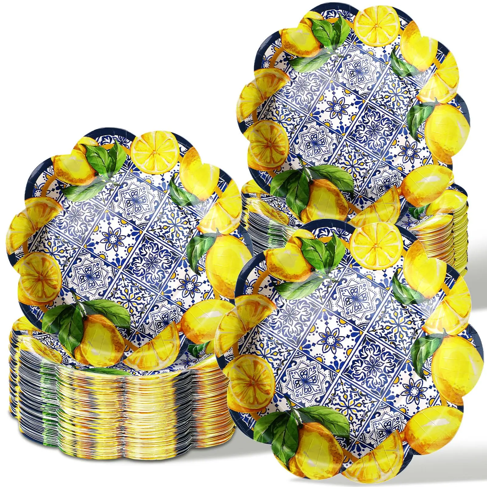 Disposable Capri Lemon Paper Plates - 7 in, 100 Pack, Food-Safe for Wedding & Party Supplies