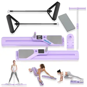 Home Gym Pilates Reformer Board With Purple Black Color Options Multifunctional Training Device Equipped With Resistance Bands Built In Kcal Reps Timer Foldable Portable Fitness Tools