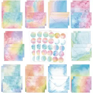 Stationary Letter and Envelopes, 160 Pcs Watercolor Stationary Set with 50 Lined Stationery Paper 50 Envelopes, 5.5 x 8.25 Inches Cute Stationary, Gifts for Kids Girls