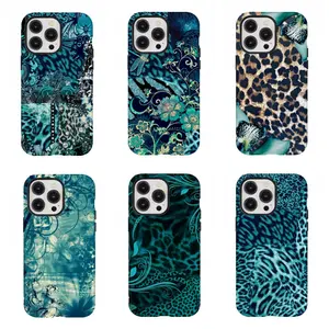 Vintage Teal Boho Floral Phone Case Trendy Tough Phone Case Compatible for iPhone 17 16 15 14 13 12 11 and for Samsung S21-S25 Perfect Gift for Leopard Print Fans