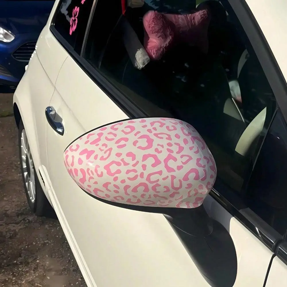 Stylish Pink Leopard Print Car Mirror Stickers, Waterproof Vinyl Decals for Auto Rearview Mirror Decoration
