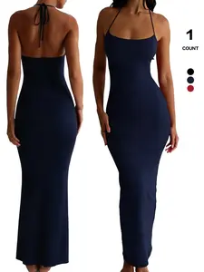 Women's Sexy Chic Elegance Solid Color Backless Maxi Dress, Fitted Halter Neck Long Dress, Available in Multiple Colors, All Seasons Wear Womenswear