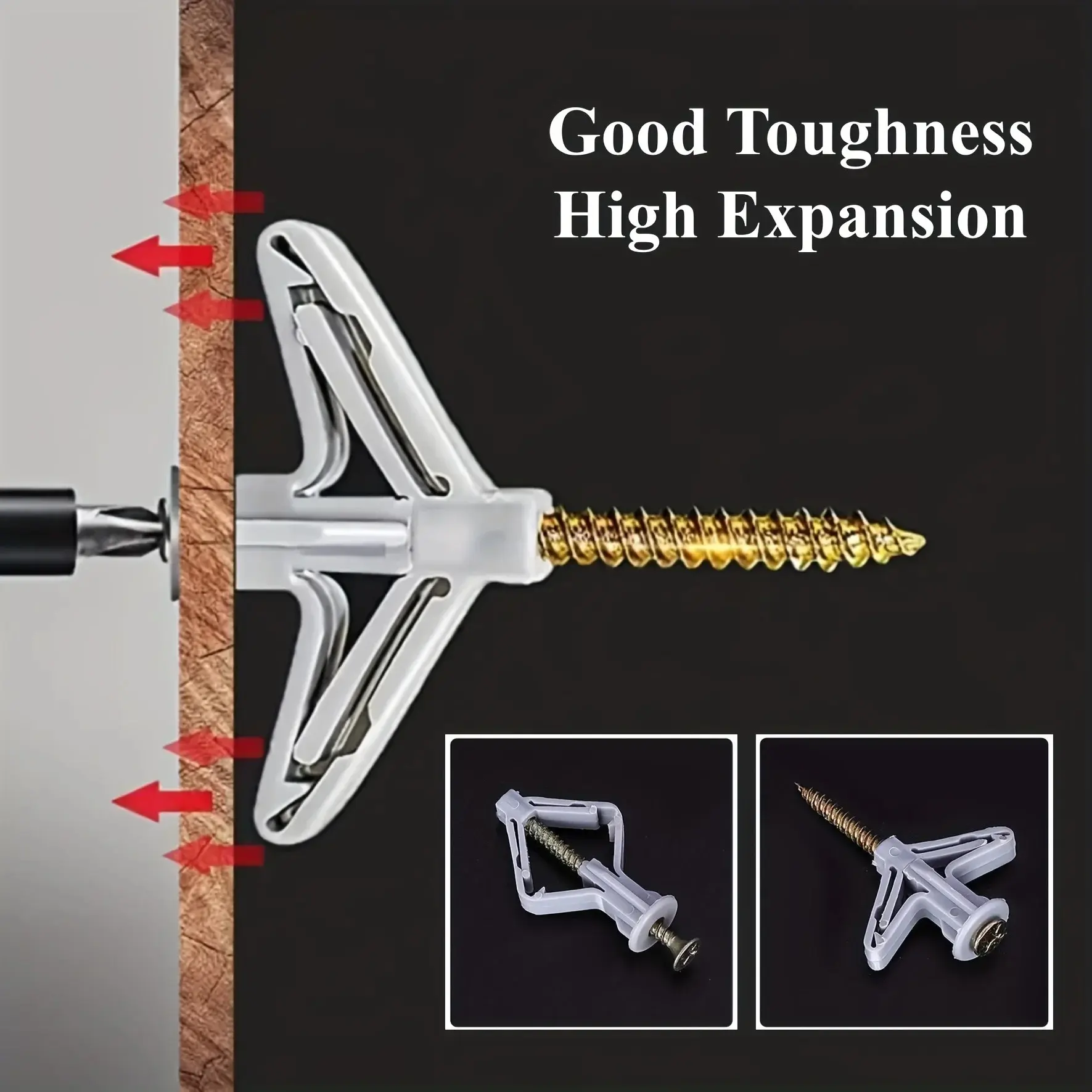50pcs Butterfly Nylon Expansion Anchors, Expansion Bolts, Color Galvanized Self-Tapping Screws, Drywall Anchors Screws, for Gypsum Board Walls & Hollow Walls, Home Decor