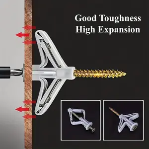 50pcs Butterfly Nylon Expansion Anchors, Expansion Bolts, Color Galvanized Self-Tapping Screws, Drywall Anchors Screws, for Gypsum Board Walls & Hollow Walls, Home Decor