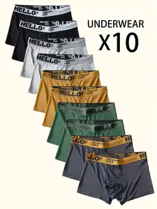 Todetana 10-piece Men's Letter Tape Boxer Briefs Soft Comfortable Breathable Underwear for Daily Wear Full Coverage Knickers Casual Men's Underwear for All Seasons Size Up, Gift for Christmas New Year