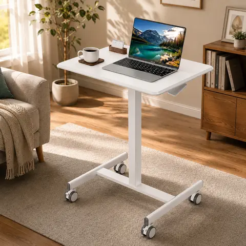 Adjustable Mobile Rolling Standing Desk - Overbed Table with Wheels Teacher Podium Laptop Computer Cart Work Table for Home, Office, Classroom