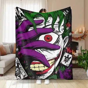 Psychedelic Clown Theme Flannel Blanket Abstract Graffiti Art Print Ultra Soft Warm Lightweight Cozy Throw Perfect for Bedroom Living Room Sofa Halloween Party Gift Decor