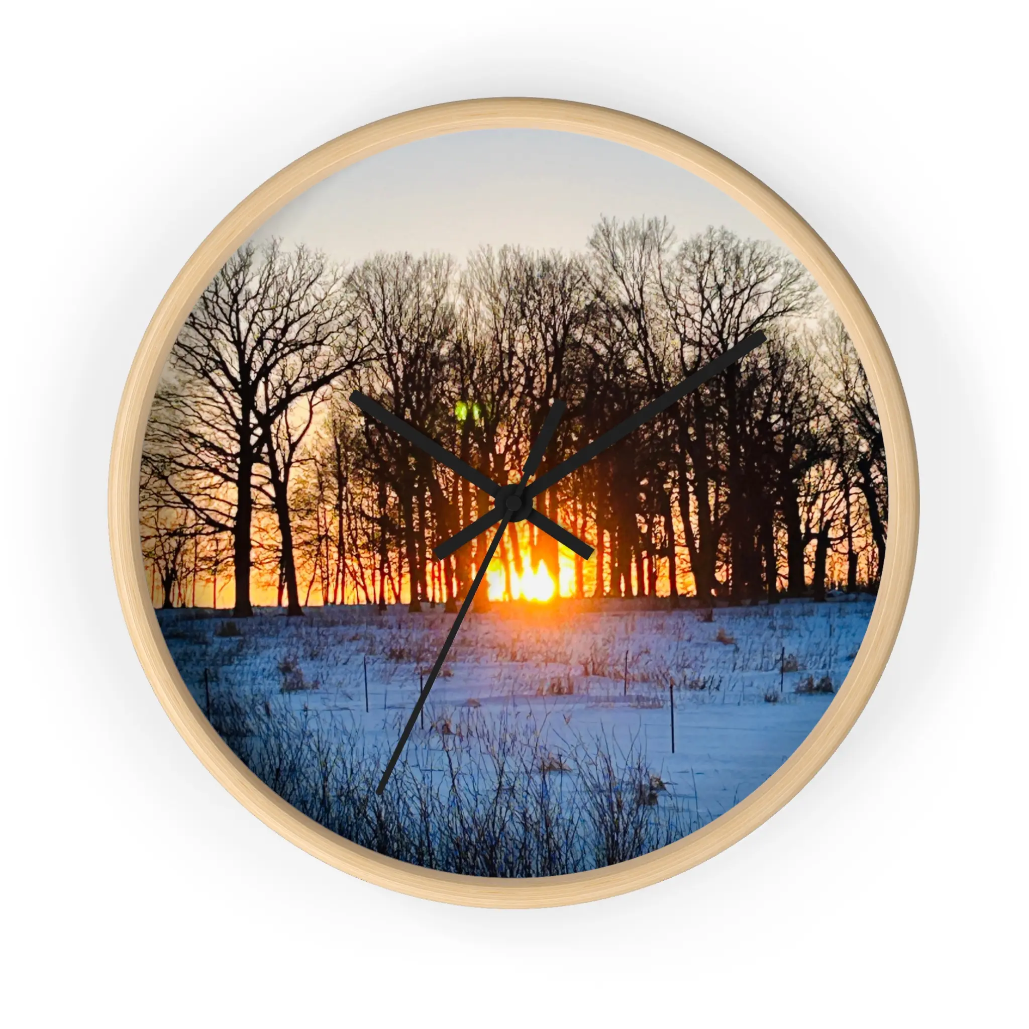 Sunrise Winter Forest Wall Clock | Scenic Nature Photography Clock | Rustic Cabin Decor | Silent Wall Clock