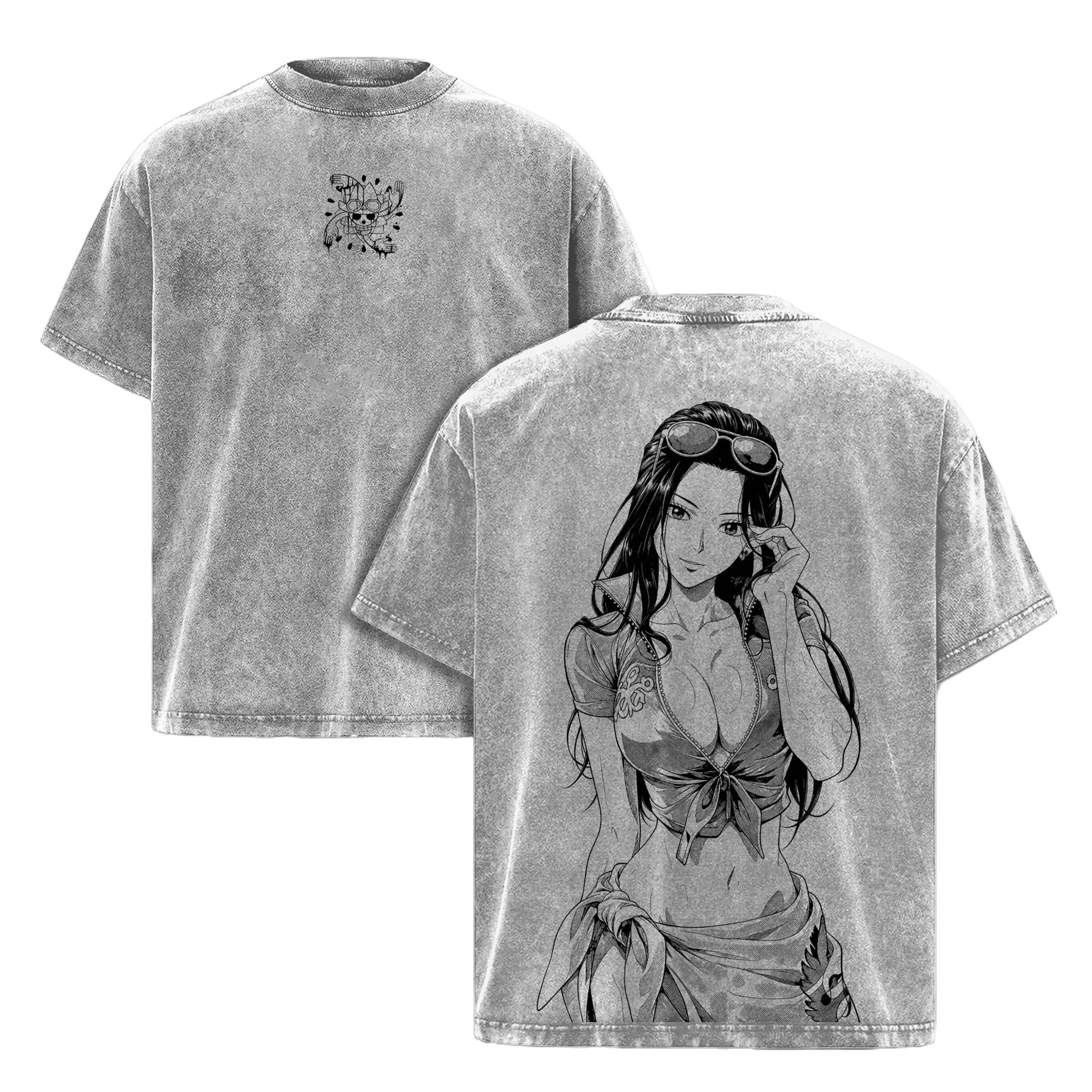 Nico Robin Washed Tee  One Piece Anime Manga Devil Child Graphic Double Printed,ZORA LAB Unisex Menswear Heavy Cotton Unisex Oversize Streetwear Vintage Edition loose fashion oversized tshirt men invincible shirt i breathable