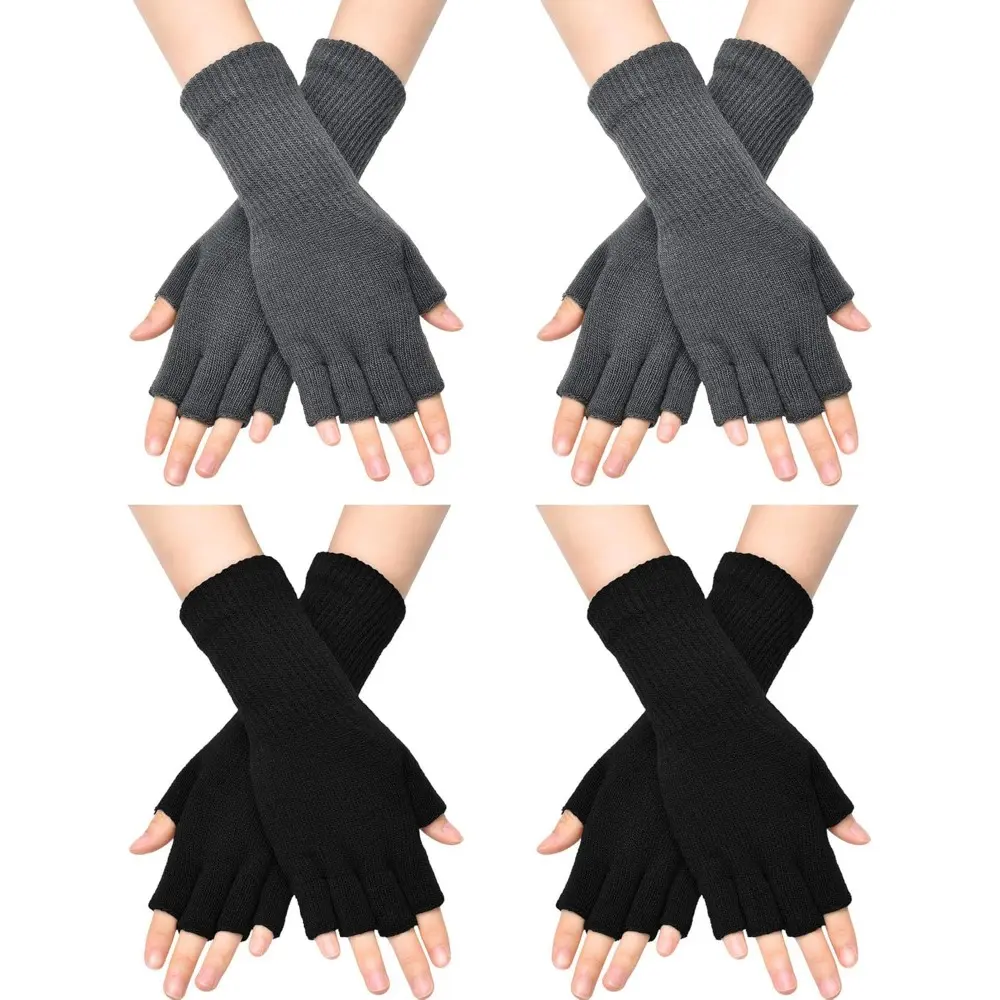 4 Pairs Women's Thermal Fingerless Gloves - Stretchy Half-Finger Design, Touchscreen Compatible,for Writing, Driving, Outdoor & Holiday Gifts, Gloves for Cold Weather, Writing Gloves, Comfortable Fit