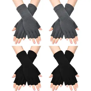 4 Pairs Women's Thermal Fingerless Gloves - Stretchy Half-Finger Design, Touchscreen Compatible,for Writing, Driving, Outdoor & Holiday Gifts, Gloves for Cold Weather, Writing Gloves, Comfortable Fit