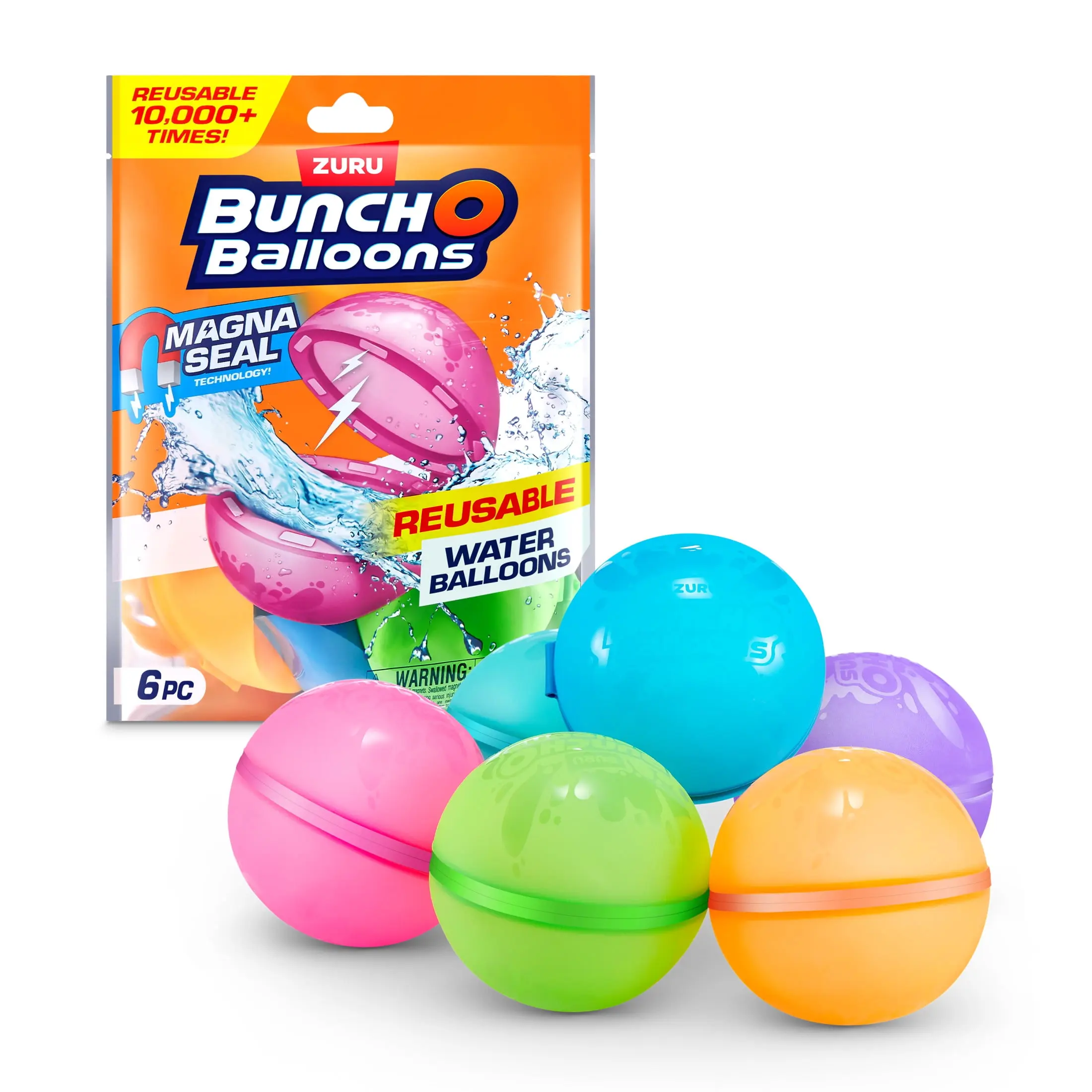 ZURU Reusable Water Balloons For Outdoor Backyard Games 6 Pack Bunch O Balloons Magnetic Self Sealing Toy Teens Adults
