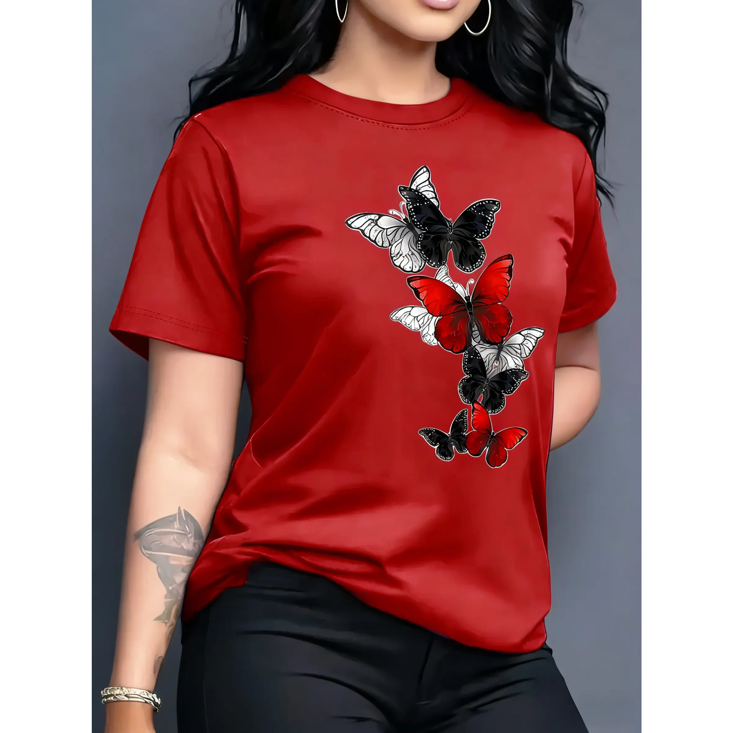 Classic Fit Graphic Tee in Smooth 100% Cotton, Casual Oversized Unisex Shortsleeve Top for Summer Wear, Fabric, Basic, Tshirt, Short Sleeves, Side Seamless, All Seasons, Christmas