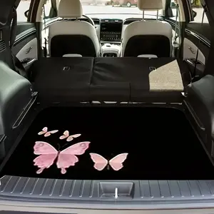 1pc Pink Butterfly Print Car Trunk Mat | Crystal Velvet Fit Cargo Liner, Easy-Clean Durable Trunk Organizer for Most Vehicles, Protects Against Spills & Scratches, Spill Protection, Decorative Liner, Soft Texture, Auto Accessory