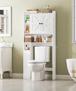 HOOBRO Over The Toilet Storage Cabinet, 66.7''H Bathroom Storage Organizer with 2 Barn Doors, Toilet Rack with Adjustable Shelves, Farmhouse Style, for Bathroom, Laundry, White