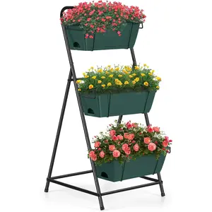 Vertical Raised Garden Bed 3 Tier Standing Planter Box Herb Garden Planter Outdoor and Indoor for Vegetables Flowers Green