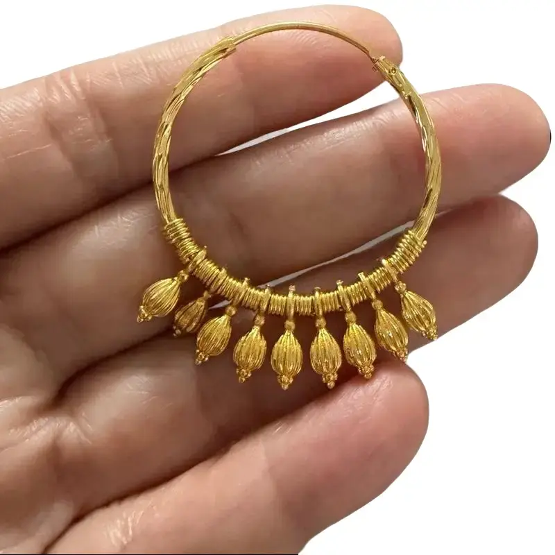 Women's Gold Plated Bali Punjabi Jhumka Hoop Earrings - Contemporary Ethnic, Desi Style, Gold Elegant Ethnic Indian Costume Jewelry, Contemporary Ethnic Earrings, Desi Style Earrings