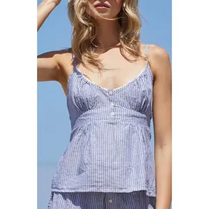 John Galt Women's Grey & White Striped Tiffany Tank Top