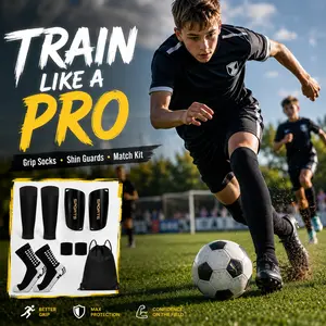 Youth Soccer Shin Guard Set with Grip Socks, 7PCS Football Training Gear Kit with Sleeves & Drawstring Bag
