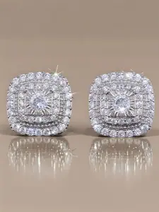 Fashion Hip Hop Earrings Synthetic Zirconis Geometric Square Stud Earrings for Women and Men Unisex Jewelry, High Quality Earrings, Sparkling Accents Daily Wear Accessories