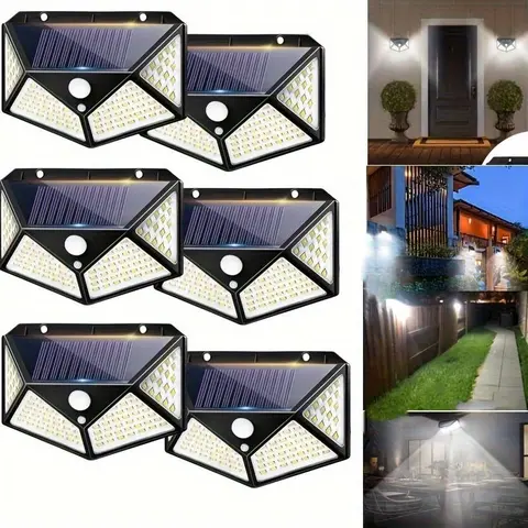 Solar Lighted Non-Detachable Portable Semi Flush Mount Outdoor Wall Sconces - 100-LED Plastic Security Fixture, Motion-Triggered, Auto On, 1000mAh Lithium Ion, Remote-Free Control, Ambient & Automatic Sensor Decking Patio Lighting, for Home Back Porch