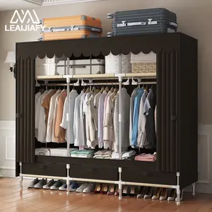 LEAIJIAFY Portable Simple Wardrobe, Sturdy and Durable, Large Capacity — Three Hanging Areas, Three Shelving Areas, Three Drawers, Suitable for Rental Rooms and Bedrooms