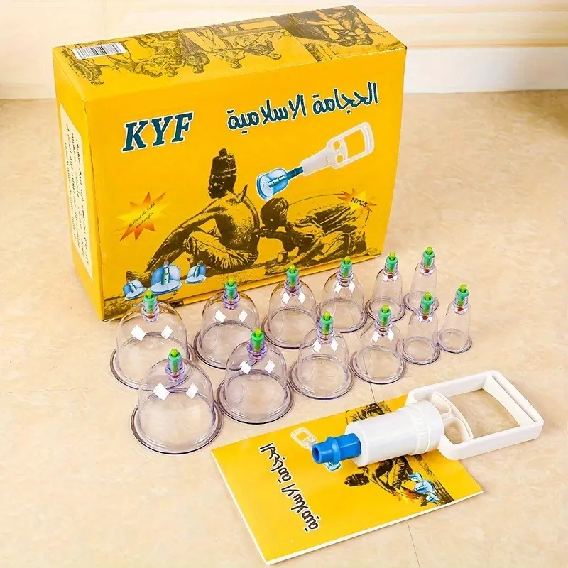 Professional 12-Piece Plastic Vacuum Cup Set, Portable Care Kit, Multi-Size Massage Suction Cups with Storage Function, Vacuum Cupping Instrument, Cupping Treatment Set, Body Cupping