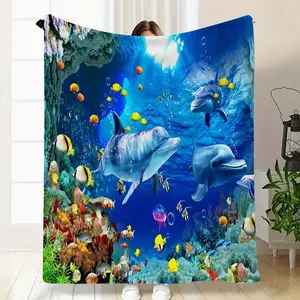 1pc of Creative Ocean Dolphin Blanket, Lightweight Flannel for Sofa, Bed, Travel, Camping, Living Room, Office, Sofa, Chair - Digital Printed Blanket Made of Soft And Warm Flannel 2