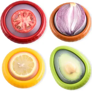 Silicone storage containers - 4 versatile food storage containers, used as onion and lemon storage containers, avocado and tomato storage containers, etc. - antioxidant + reusable fruit and vegetable storage containers suitable for the refrigerator