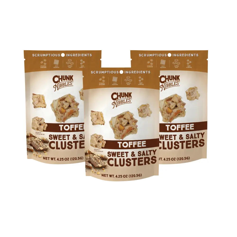 Chunk Nibbles Toffee Snack Clusters | 3 Pack | 4.25oz Bags | Sweet & Salty Cluster Bites