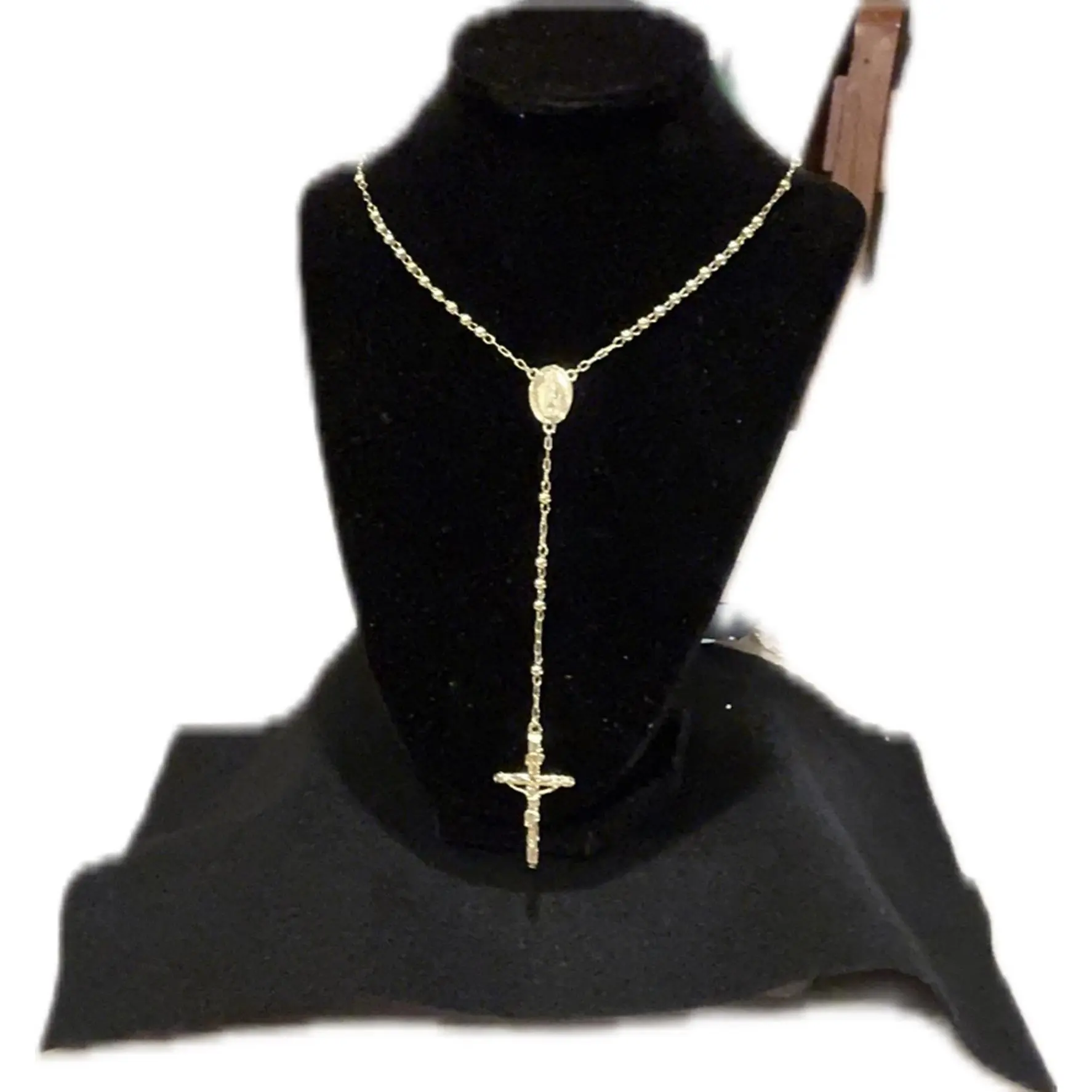 Hermoso Rosario Chapeado in 14k Gold - Elegant Cross Design Necklace for Women