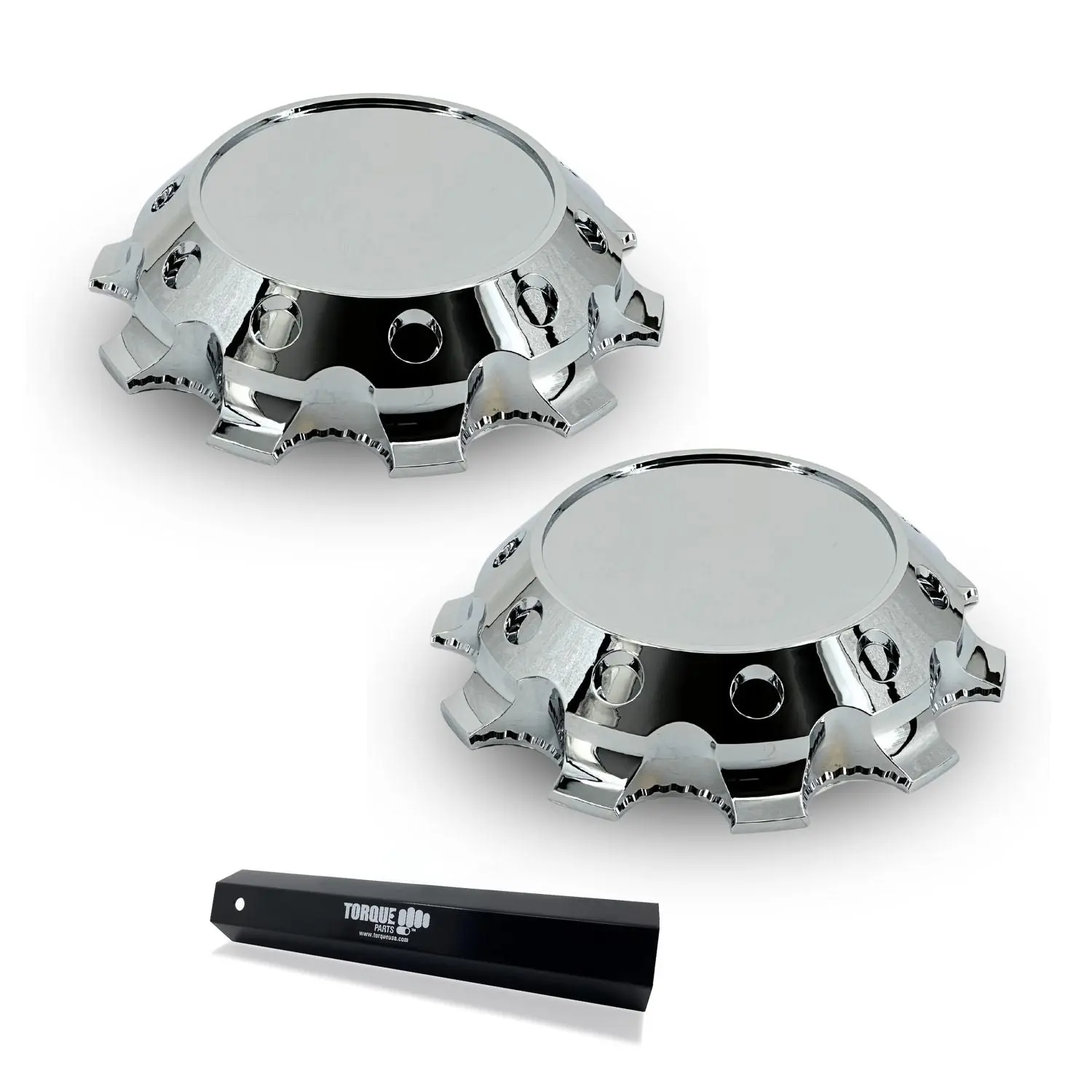 33mm Screw-On ABS Chrome Lug Nut Torque Hubcap Wheel Cover Kit - 2-Pack Front Car Accessory, Easy Install Semi-Truck Accessories with Remover Tool (TR633-TWC)