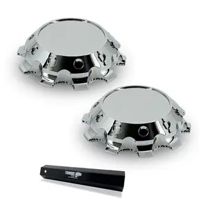 Torque Hubcap Wheel Cover Kit 2 Pack Front Luxury 33mm Screw-On ABS Chrome Plastic for Semi Truck with Remover Tool (Universal Fit) (TR633-TWC)