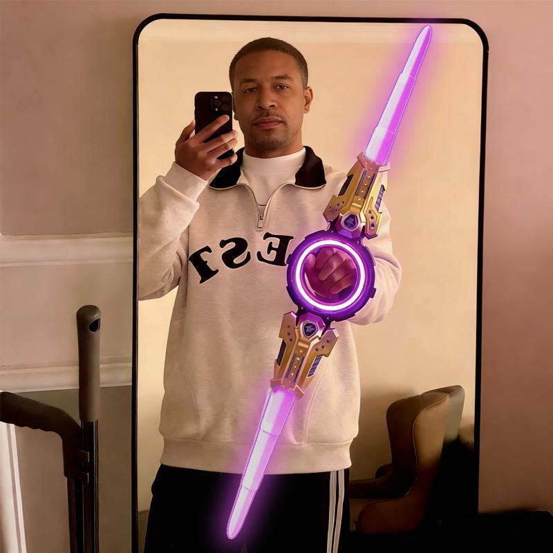 Dual-Bladed Flame Whirl Light Saber Toy with Spinning Blades USB Type-C Rechargeable Multicolored Lights and Simulated Sword Hum Perfect for Role-Playing Ideal Holiday Gift for Boys cosplay  deals The coolest Valentine's Day gift for him