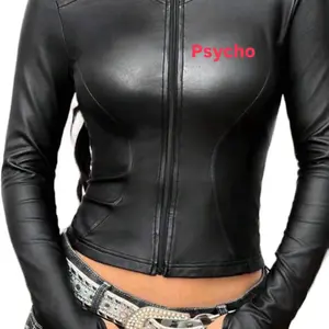 Psycho Leather Stretchy Black Long Sleeve Lightweight Jacket Leather
