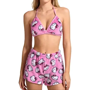 Sanrio Plush Bikini Sexy Pajamas - Soft Plush Material, Bikini Style, Perfect for Lounging & Casual Wear, Comfortable Sleepwear - Nightwear, Loungewear