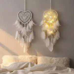 Nordic Minimalist Heart Dream Catcher with Warm Glow: Waterproof Resin Wall Decor for Wedding Christmas Party Decoration, Cozy Ambiance Bedroom Living Room Lighting