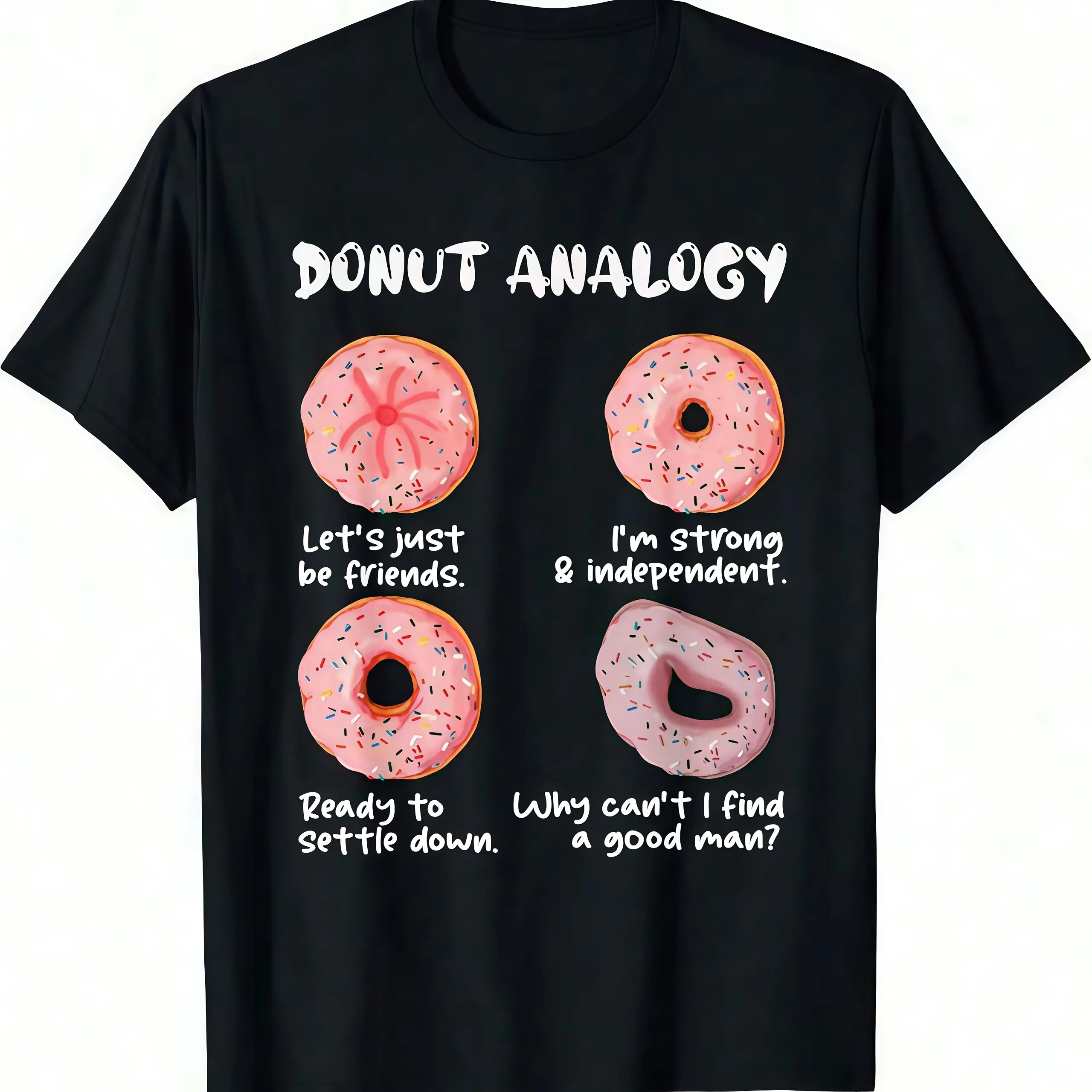 Creative Funny Donut Graphic T-Shirt, Novelty Adult Humor Casual Cotton Tee, Unisex Short Sleeve Daily Wear Shirt For Men And Women